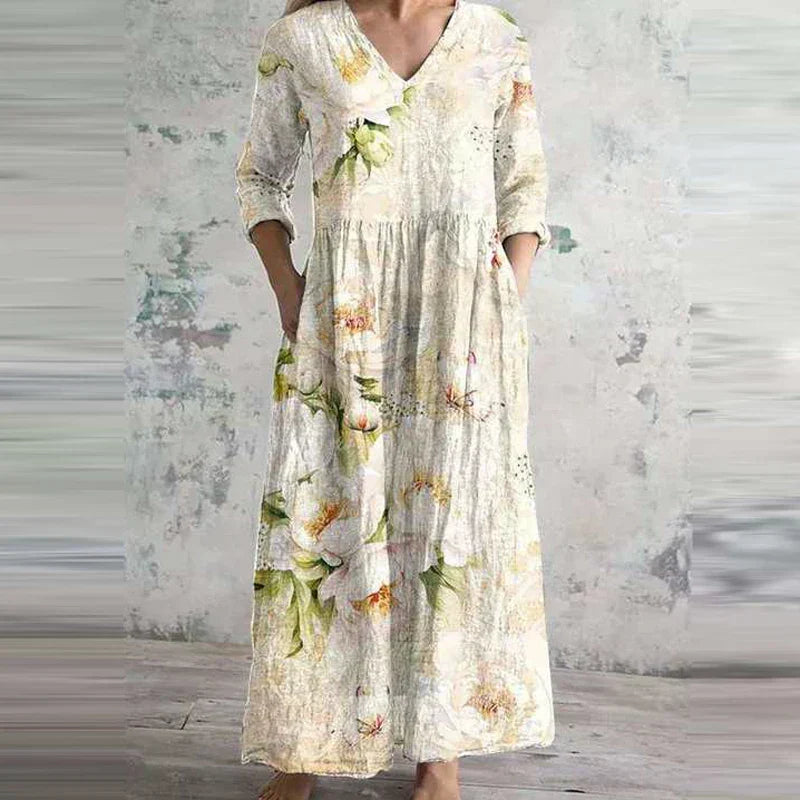 Chique boho bloemenprint midi jurk